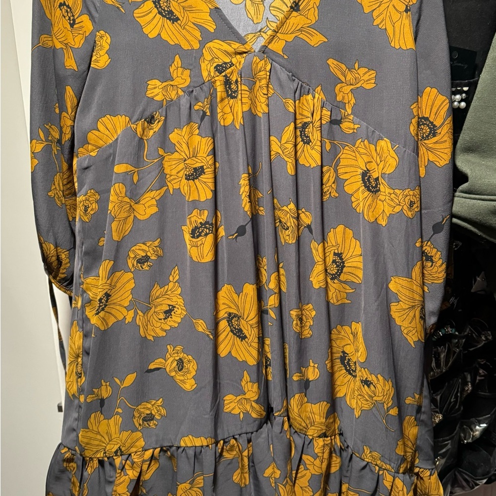 Entro Yellow Floral on Gray Fabric